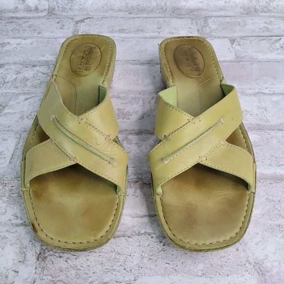 Timberland Smart Comfort System Green Leather Slip On Sandals US 9 M - Picture 2 of 11